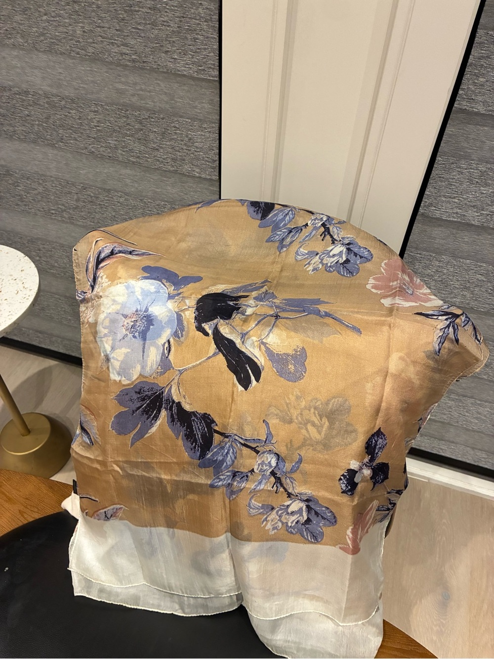 Neutral Beige Floral Throw with Blue/ grey flower print